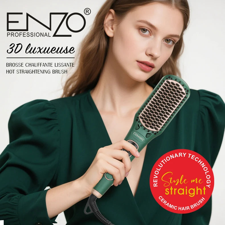 ENZO – Brosse Lissante Chauffante Pro en Céramique Professionnelle ✨ فرشاة إنزو بروفيشنال لتنعيم وحماية الشعر