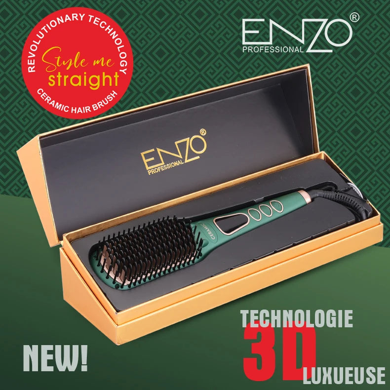 ENZO – Brosse Lissante Chauffante Pro en Céramique Professionnelle ✨ فرشاة إنزو بروفيشنال لتنعيم وحماية الشعر