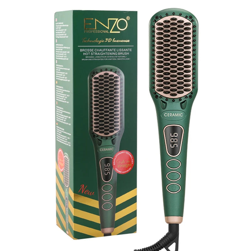 ENZO – Brosse Lissante Chauffante Pro en Céramique Professionnelle ✨ فرشاة إنزو بروفيشنال لتنعيم وحماية الشعر