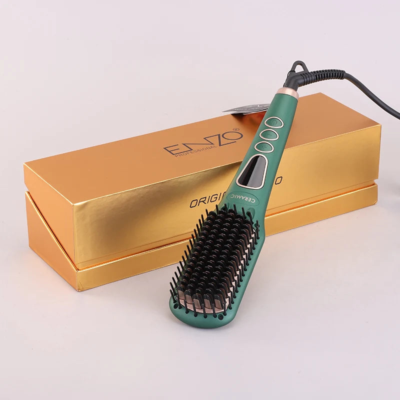 ENZO – Brosse Lissante Chauffante Pro en Céramique Professionnelle ✨ فرشاة إنزو بروفيشنال لتنعيم وحماية الشعر