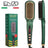 Green hair straightening brush with digital display, packaging, and ENZO branding on a white background.